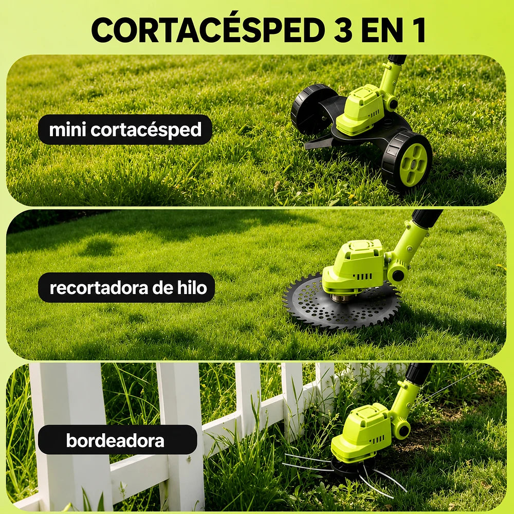Cortadora de Césped Eléctrica Inalámbrica 3 en 1 - 2 Baterías 21V Bordeadora y Recortadora Liviana - VERDAXO™